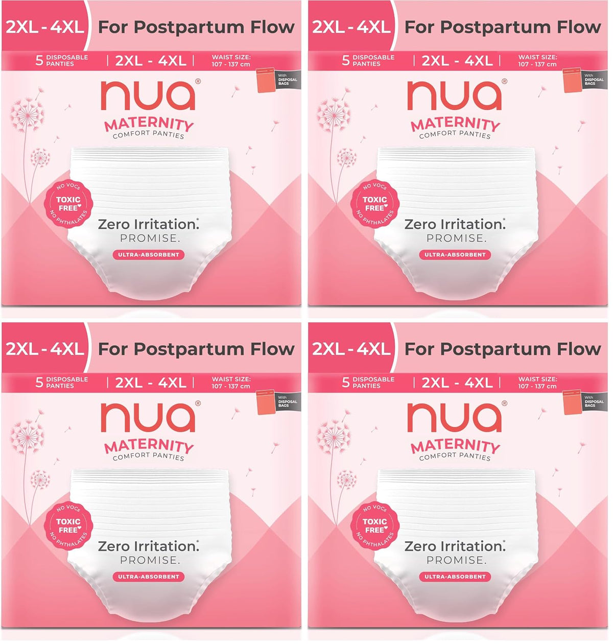 Nua Ultra-Safe Maternity Panties Xxl-Xxxl (38-54 Inches)|Postpartum Bleeding And Clots|4X More Absorbent|360 Degree Protection|25% Longer Absorbent Core|Breathable|Safe On Skin,Pack Of 5