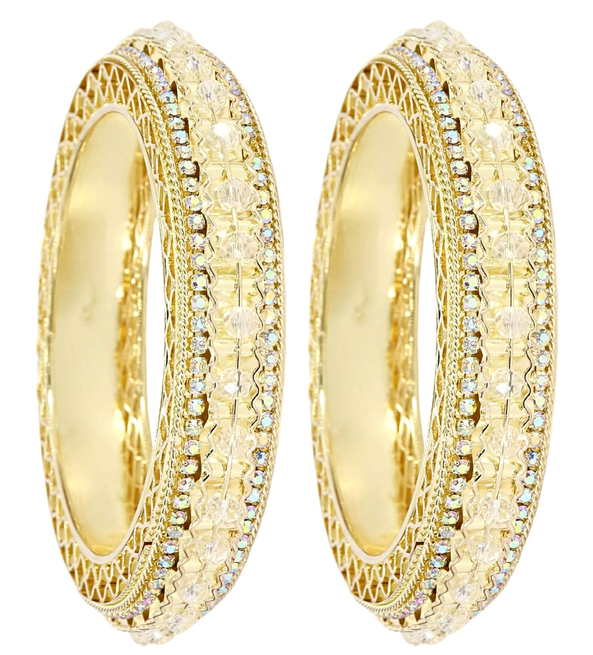 NMII Metal with Zircon Gemstone & Artificial Pearls Studded Stylish Kada Bangles Set For Women & Girls | Traditional Kada For Women | Women's Bangles For Wedding, Party, Occasion- Set of 2