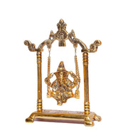 KridayKraft Ganesh Ji Jhula Idol,Ganpati Idol On Swing Jhula For Temple Pooja,Ganesh Metal Statue Home,Office & Table, Gold