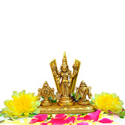Aalayam Selveer Brass Shankh Chakra Stand with Perumal Idol Small | Small Sangu Chakram Stand with Tirupati Balaji Idol Brass 9cm Height Gold Colour 1 Piece