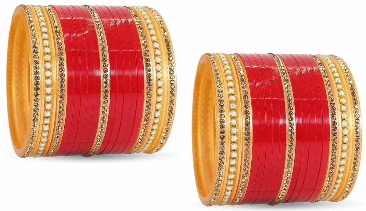 NMII Acrylic (Plastic) with Beads Or Zircon Gemstone Studded worked Glossy Finished Short Chuda Set For Women and Girls
