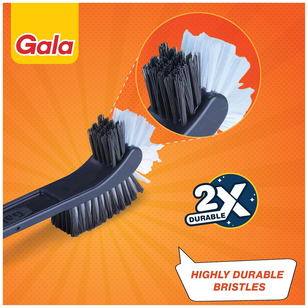 Gala Double Hockey Shape Toilet Cleaner Brush with Holder Stand, Toilet Cleaning Brush for Western and Indian Toilet, Bathroom Brush for Toilet Cleaning (Gray,Pack of 1)