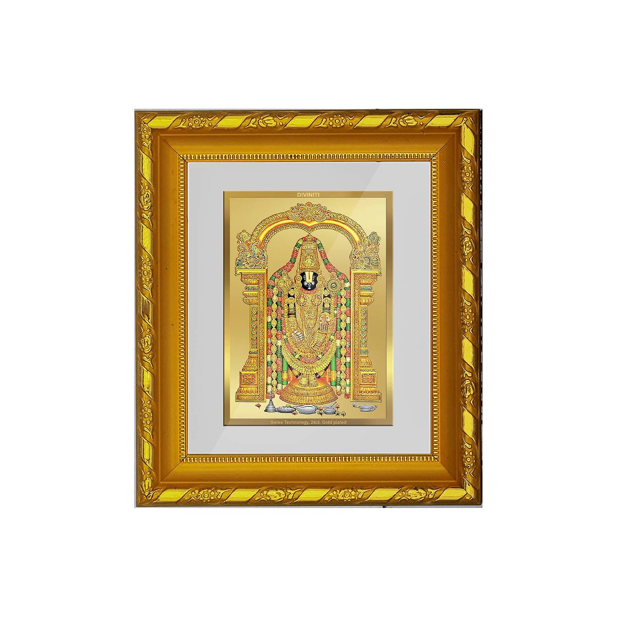 DIVINITI Tirupati Balaji Gold Plated Wall Photo Frame, Table Décor| DG Frame 103 Size 1 and 24K Gold Plated Foil| Religious Photo Frame Idol For Pooja, Gifts Items (16.5 CM X 15.5 CM)