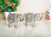 KridayKraft Elephant showpiece Figurine Small Size Statue Silver Polish 2 pcs Set for Enhance Your Home,Office Table Decorative & Gift Article,Animal Showpiece Figurines...