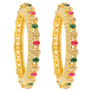 NMII Traditional Gold Plated Metal with Red Zircon GemStone Bangles Set For Girls & Women | Premium Rajwadi Kangan Set | Girl's Bangles Bracelet | Stylish Kada For Women