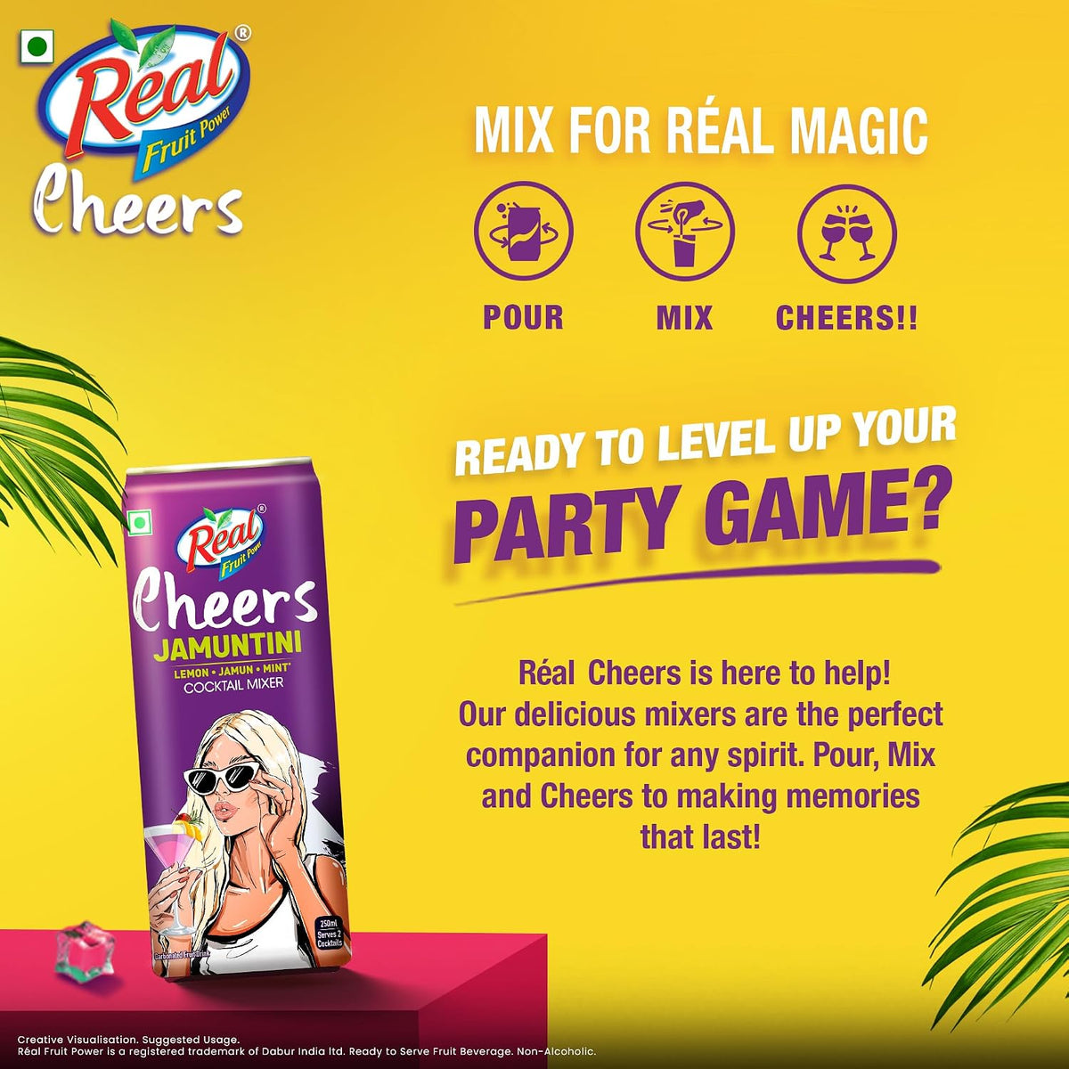 Dabur Real Cheers Jamuntini - 250ml | Premium Cocktail Mixer with extract of real tangy Jamuns | Bursting and Rich Flavour | Ideal for House Parties, Bars & Gifting