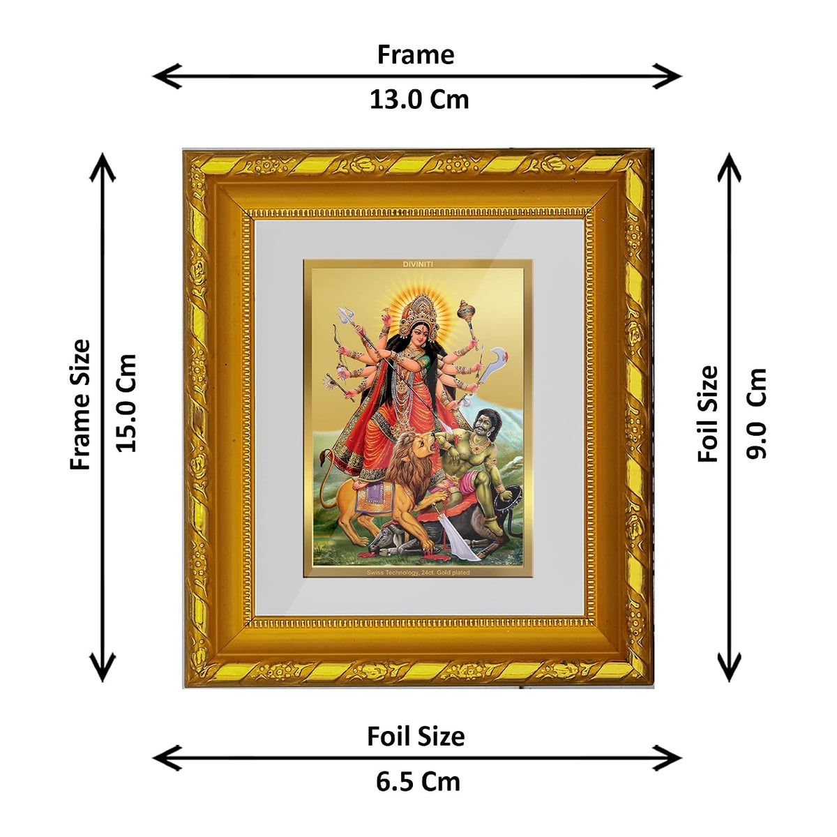 Diviniti Goddess Durga Gold Plated Wall Photo Frame, Table Décor| DG Frame 103 Size 1 and 24K Gold Plated Foil| Religious Photo Frame Idol For Pooja, Gifts Items (16.5 CM X 15.5 CM)