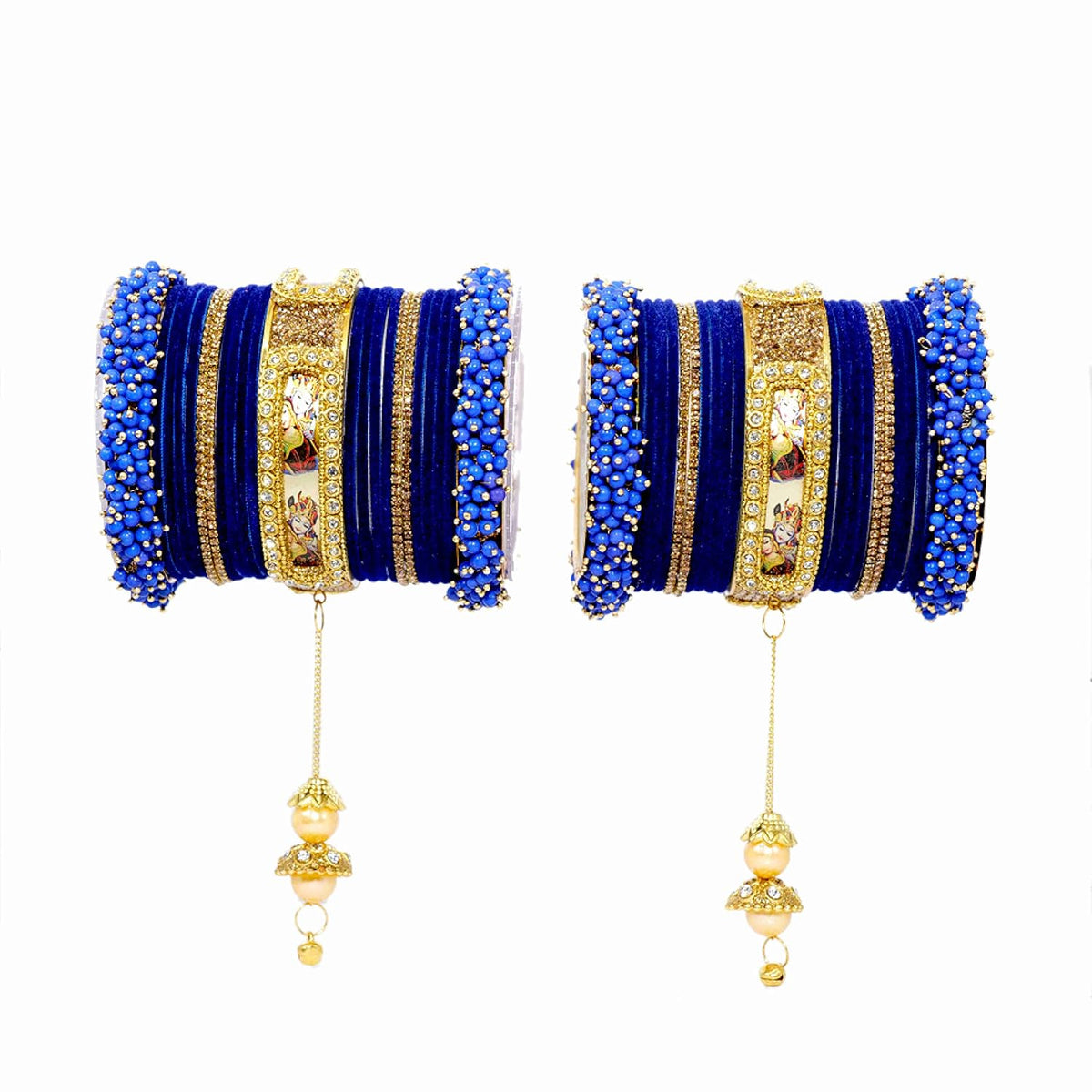 NMII Non-Precious Metal,Base Metal with Radha Krishna Latkan Zircon Gemstone Or Pearl and Velvet worked Glossy Finished Bangle Set For Women and Girls