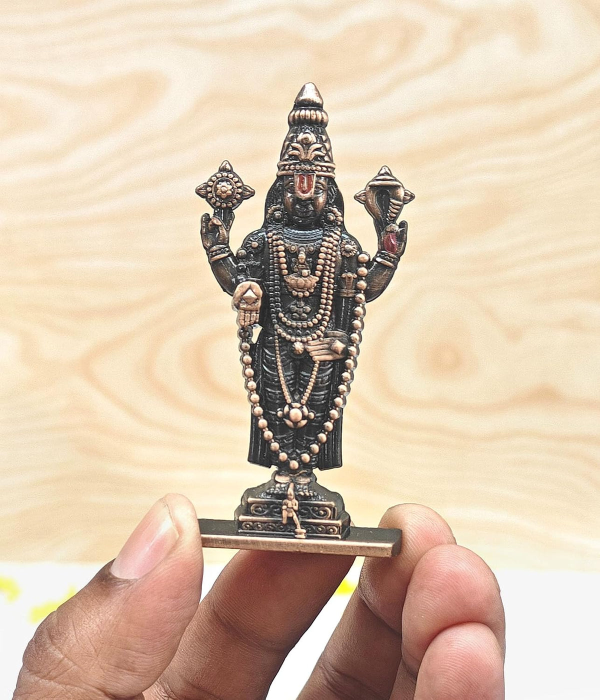 SHINDE EXPORTS Small Size Brass Metal Lord tirupati Balaji Idol for car Dashboard Home (Copper Tone Style 2)
