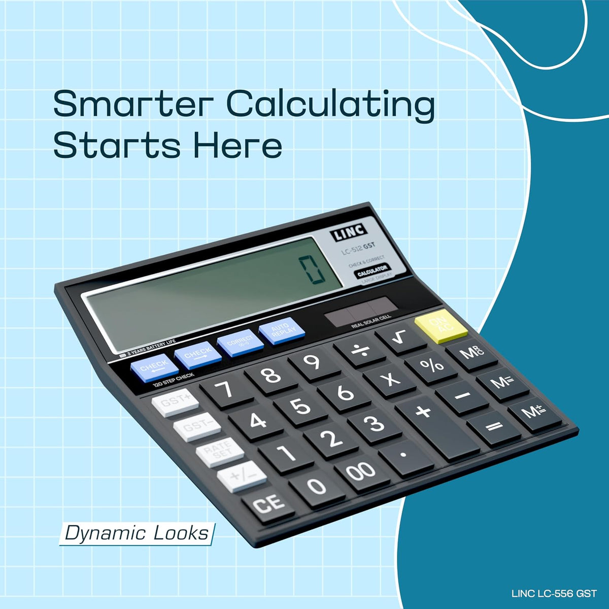 Linc LC-512 Desktop 12 Digits Series GST & Tax Calculator, 120 Steps Check, Black,Pack of 1