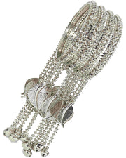 NMII Non-Precious Metal With Base Metal and Linked with Bracelet Bells Worked Glossy Finished Latkan Kaleere Type Kada Set For Women and Girls