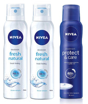 Nivea Unisex Fresh Natural Deodorant Spray For, 3X150Ml With Protect And Care Deodrant Spray, 150Ml, Pack Of 1