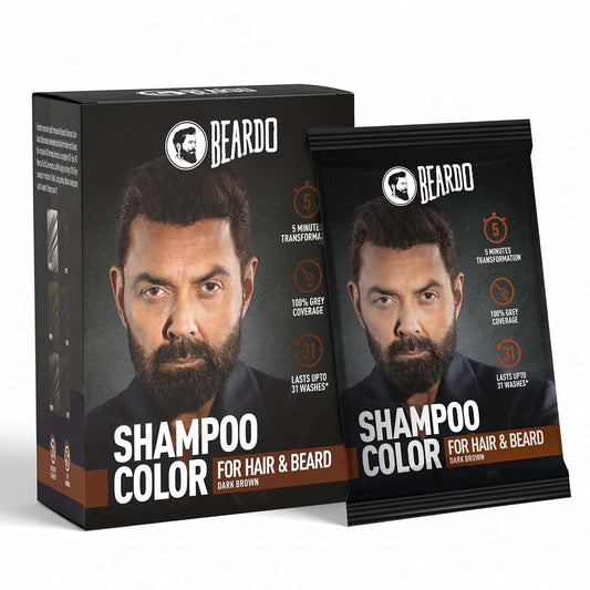 BEARDO Beard & Hair Shampoo Color | Natural Brown | 100% Grey Coverage | 5 Minute Hair Colour | Ammonia Free | With Natural Actives | No Stain Beard Colour | 20ml X 5