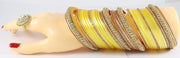 NMII Acrylic (Plastic) with Zircon Gemstone Or Beads and Spread with Glitter Pattern Glossy Finished Chuda Set For Women and Girls, (Yellow16_2.8 Inches), Pack Of 60 Bangle Set
