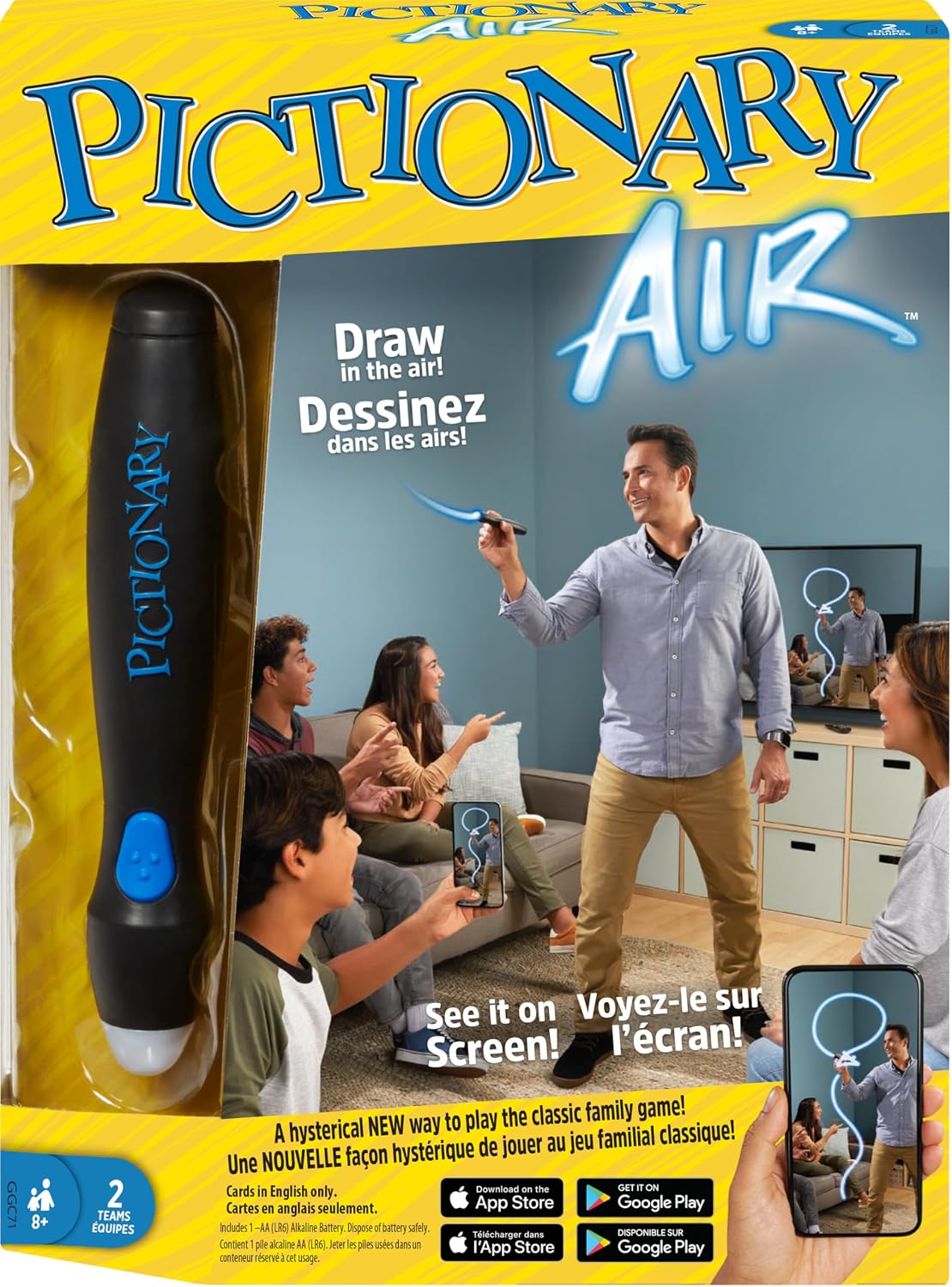Mattel Games Pictionary Air™ Drawing Game, Family Game with Light-up Pen and Clue Cards, Links to Smart Devices, Makes a Great Gift for 8 Year Olds and up