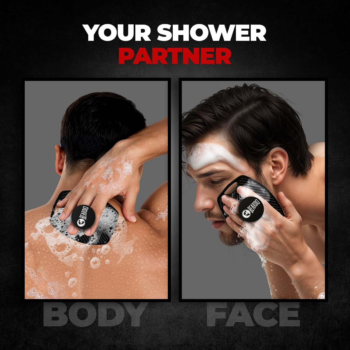 Beardo Power Scrub Loofah & Silicone Body Scrubber for Men | Deep Exfoliation, Dead Skin Removal & Full Body Cleansing | Bath Brush for Men with Soft, Durable Bristles - Set of 2