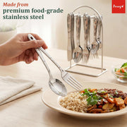 Parage 25 Pieces Glory Stainless Steel Cutlery Set for Home & Kitchen (Contains: 6 Table Spoons, 6 Forks, 6 Tea Spoons, 6 Knives, 1 Stand), Spoon Set, Cutlery Set for Dining Table Stylish, Silver
