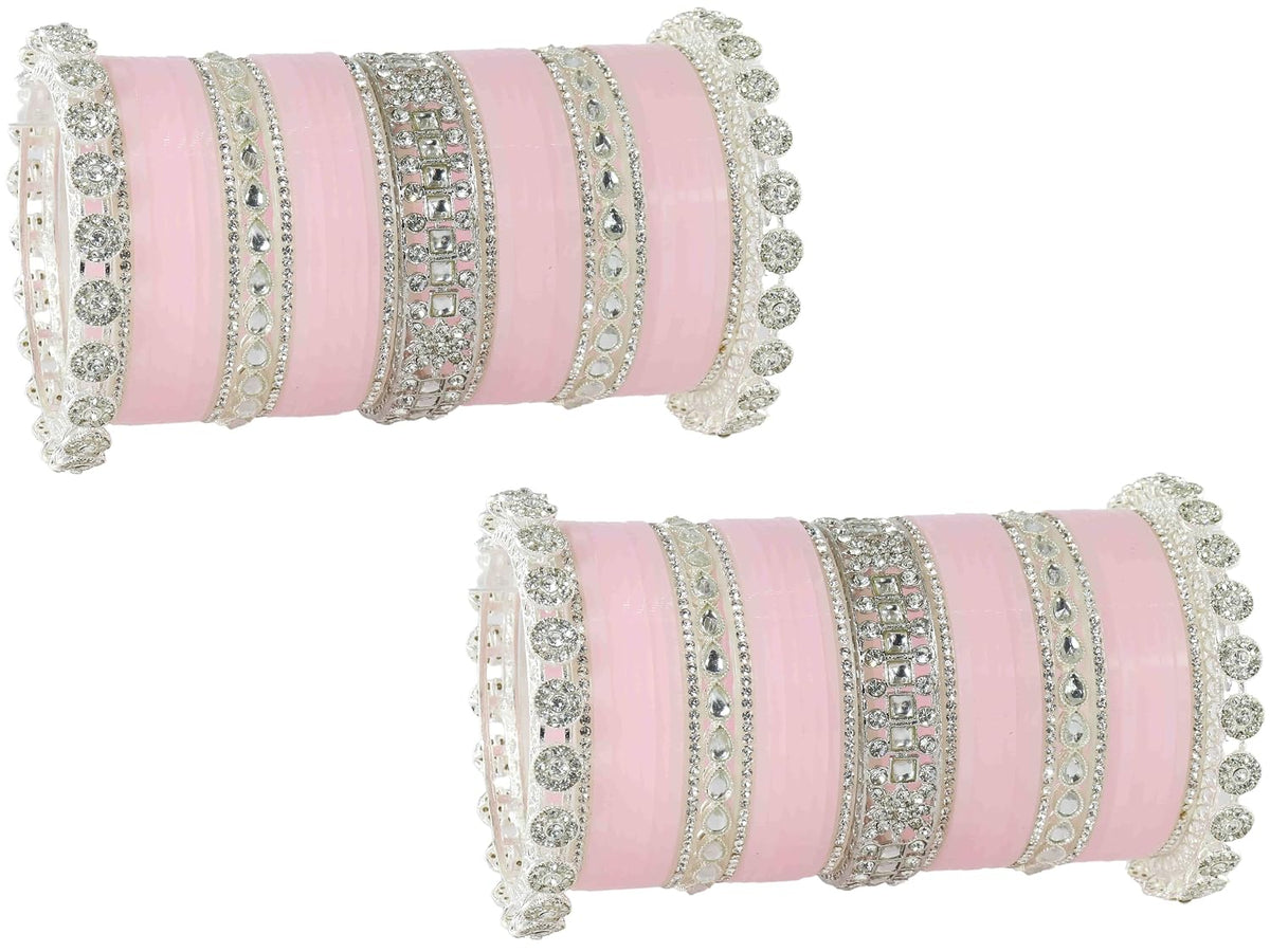 NMII Premium Metal Bangles Silver Chuda Set For Bridal Women & Girls with Zircon Diamond & Kundan Beads | Designer AD Chuda | Bridal Bangles Chooda Set For Wedding, Party, Occasion-Set of 74