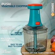 E-COSMOS® Food Chopper 1000ml, 6 Blade Steel Large Manual Hand-Press Vegetable Chopper Mixer Cutter to Cut Onion, Salad, Tomato, Potato (Deep Aqua)