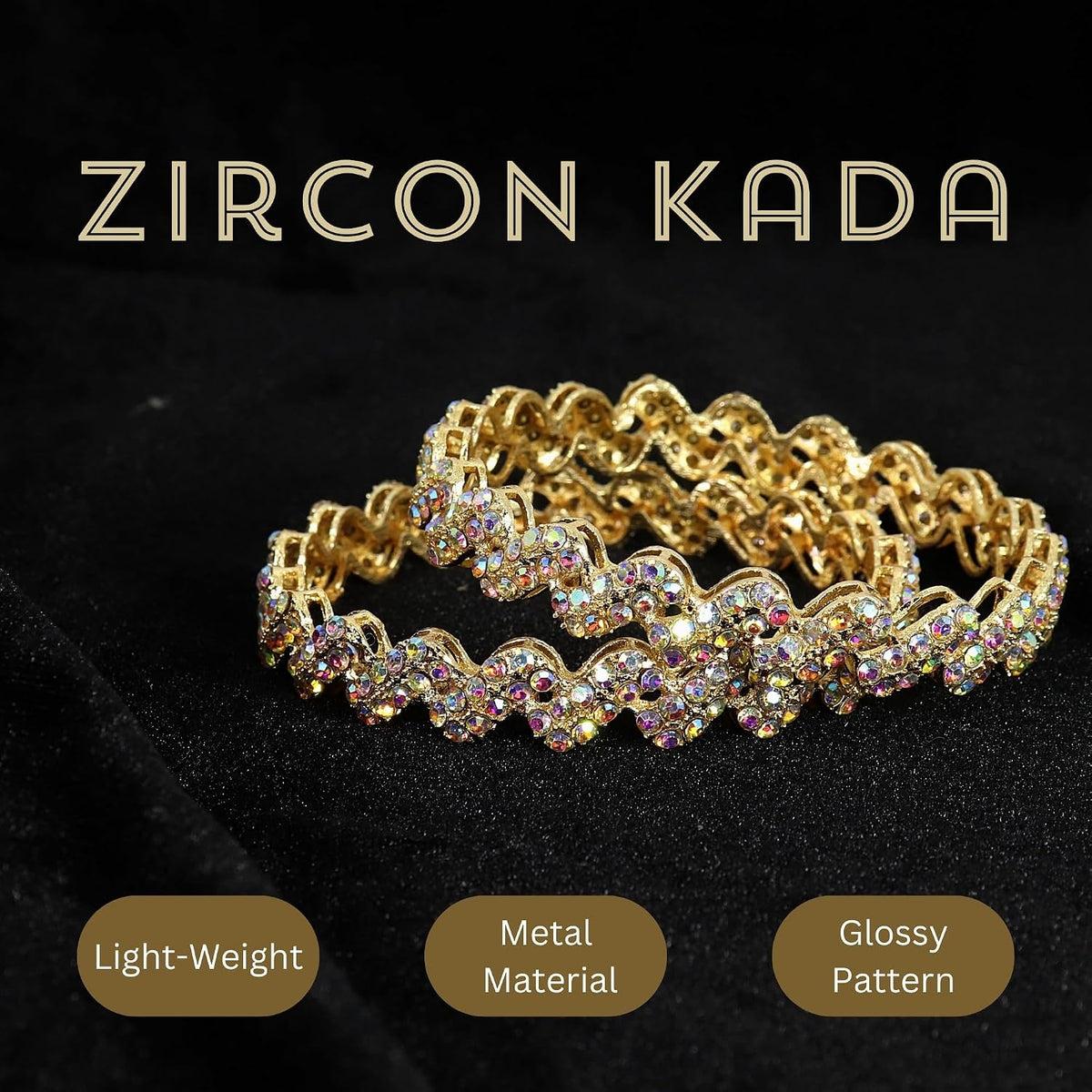 NMII Trendy Stylish Alloy Metal with American Diamond Studded Bangles Set For Women & Girls | Zig Zag Design Kada Set | Women's Bangles Bracelet | Trendy Bangles Party, Wedding- Set of 2