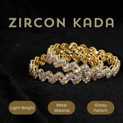 NMII Trendy Stylish Alloy Metal with American Diamond Studded Bangles Set For Women & Girls | Zig Zag Design Kada Set | Women's Bangles Bracelet | Trendy Bangles Party, Wedding- Set of 2