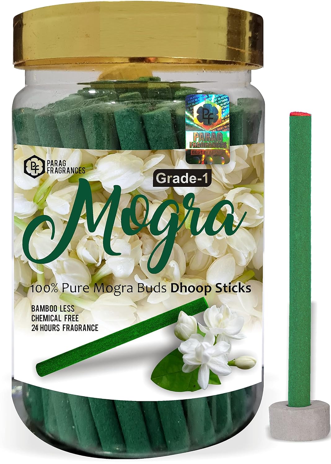 Parag Fragrances Mogra Dhoop Sticks/Dhoop Batti Grade-1 Jar (Pack of 1 x 200Gm) Long Lasting Perfume for 24 Hours Home Fragrance/Meditation/Dhoop for Pooja