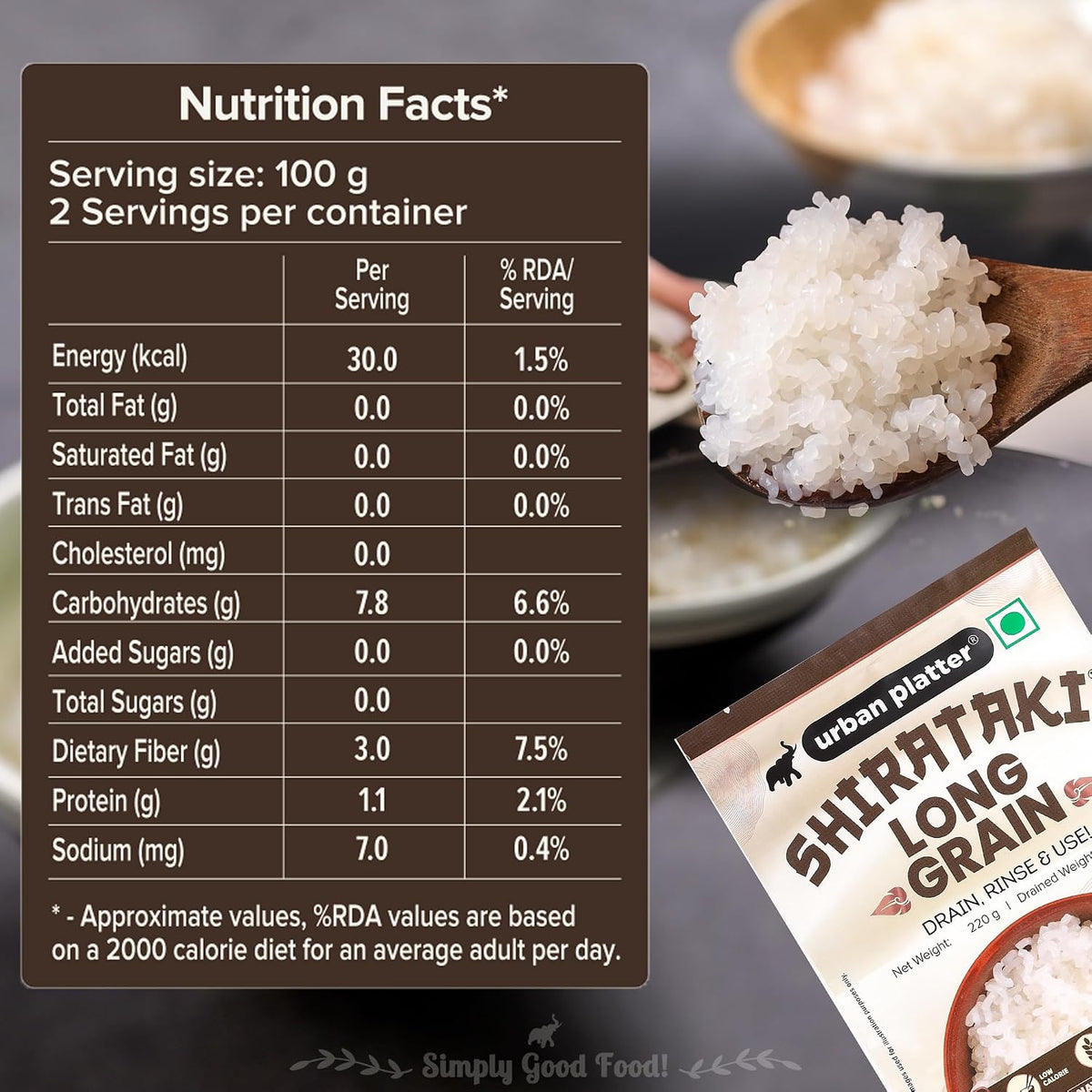 Urban Platter Shirataki Long-Grain Rice, 220g (Keto-Friendly, Low-Carb, Low-Calories, Fat-Free, Gluten-Free, Konjac Miracle Rice)
