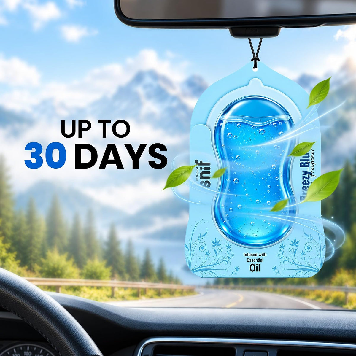 The Old Natural Car Air Freshener Hanging – Snif Gel Car Perfume, Essential Oil Based Long Lasting Car Fragrance (30–45 Days), Odor Eliminator Auto Air Freshener for Car – Breezy Blue