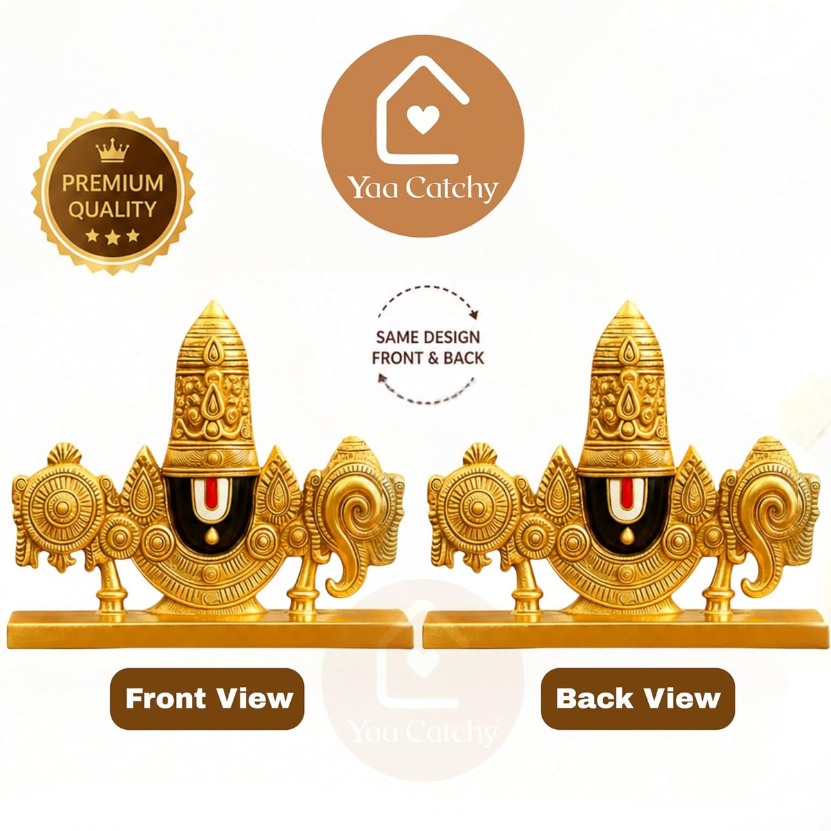 YaaNatural Yaa Catchy Lord Balaji Double-Sided Idol for Car Dashboard & Home Decor Gold Finish Venkateswara Face Statue | Spiritual Gift, Pooja & Office Idol (Balaji Double Side Gold)