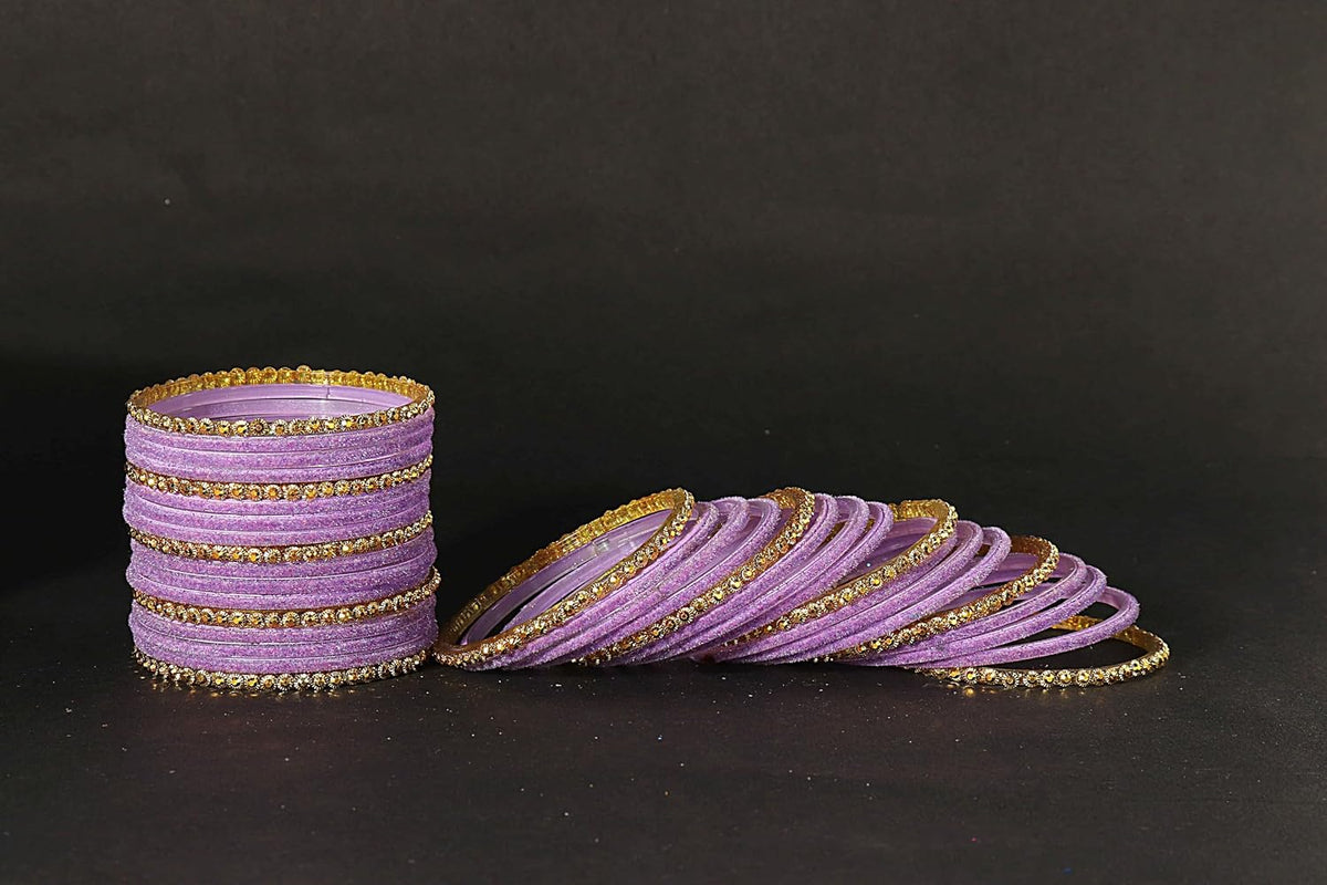 NMII Premium Glass & Golden Beads Velvet Bangle Set For Women and Girls | Velvet Chudi | Traditional Chudi Set | Designer Girl's Bangles Bracelet | Wedding, Party, Festive, Daily- Set of 34