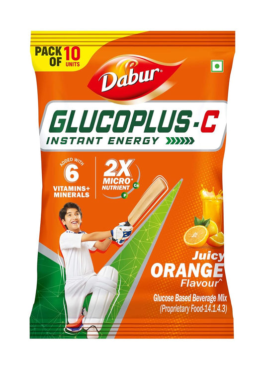 Dabur Glucoplus C Glucose Powder (Orange Flavour) 22gx10 Pouch