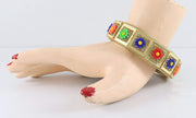 NMII Glass with Zircon Gemstone and Spread with Glitter Pattern Or Flower Shaped Glossy Finished Kada Set For Women and Girls