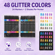 Toy Imagine 48-Colour Glitter Marker Pens, Dual-Tip Brush & Fine Tip
