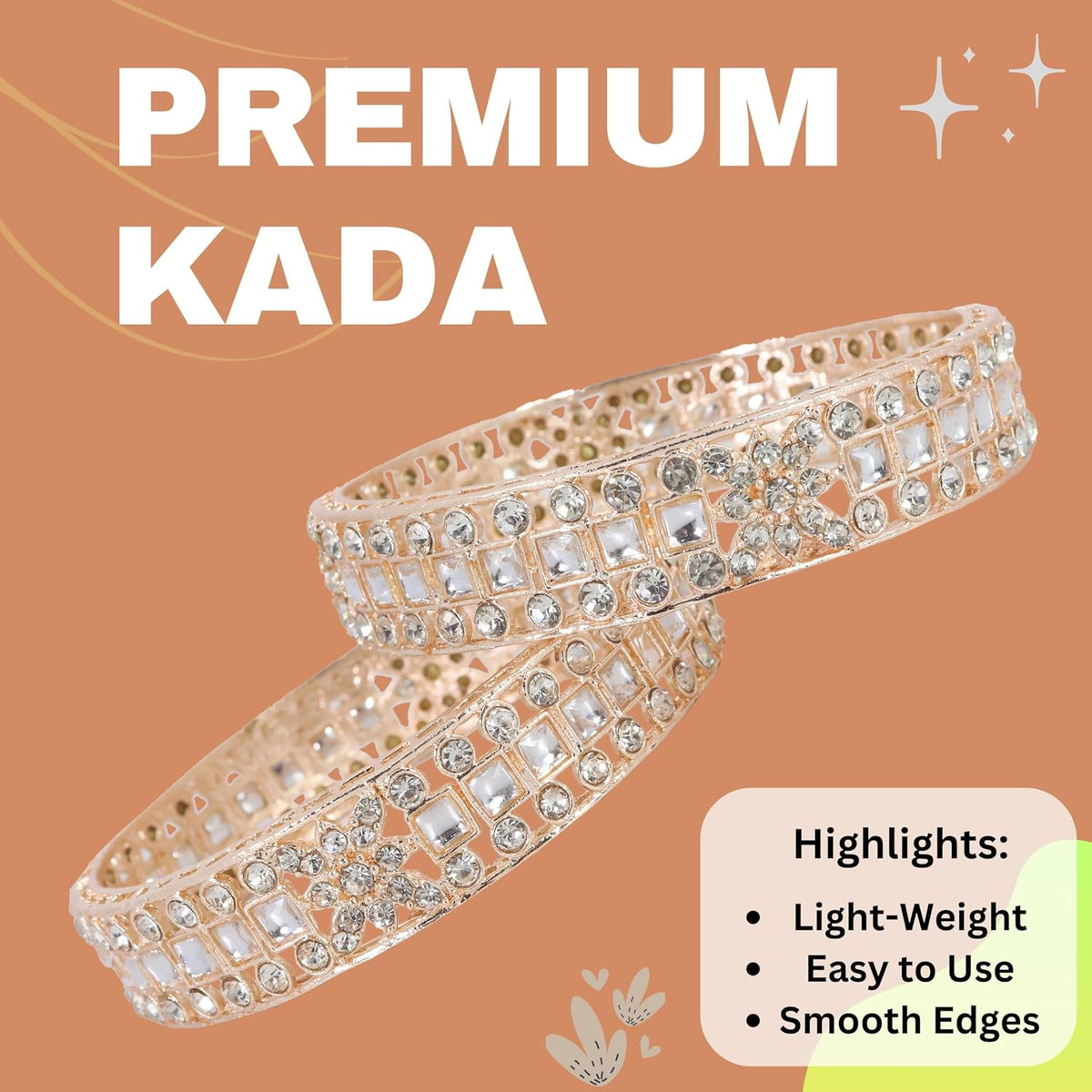 NMII Gold Plated Metal Kada Bangles Set For Women & Girls with American Diamond Stone | Stone Work Stylish Bangles Set | Traditional Bangles For Wedding, Party, Ocassion Fashion Jewellery- Set of 2