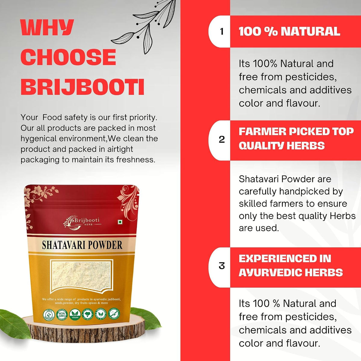 Brijbooti white Shatavari Powder 100 Gram | Shatavari Root Powder for Women | Pcos Relief | Balances Hormones | Asparagus Racemosus | Thaneervittan Kilangu Roots