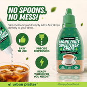 Urban Platter Monk Fruit Sweetener Drops, 15ml (Zero Calorie | No Erythritol | No Bitter Aftertaste | For Tea, Coffee & Beverages)