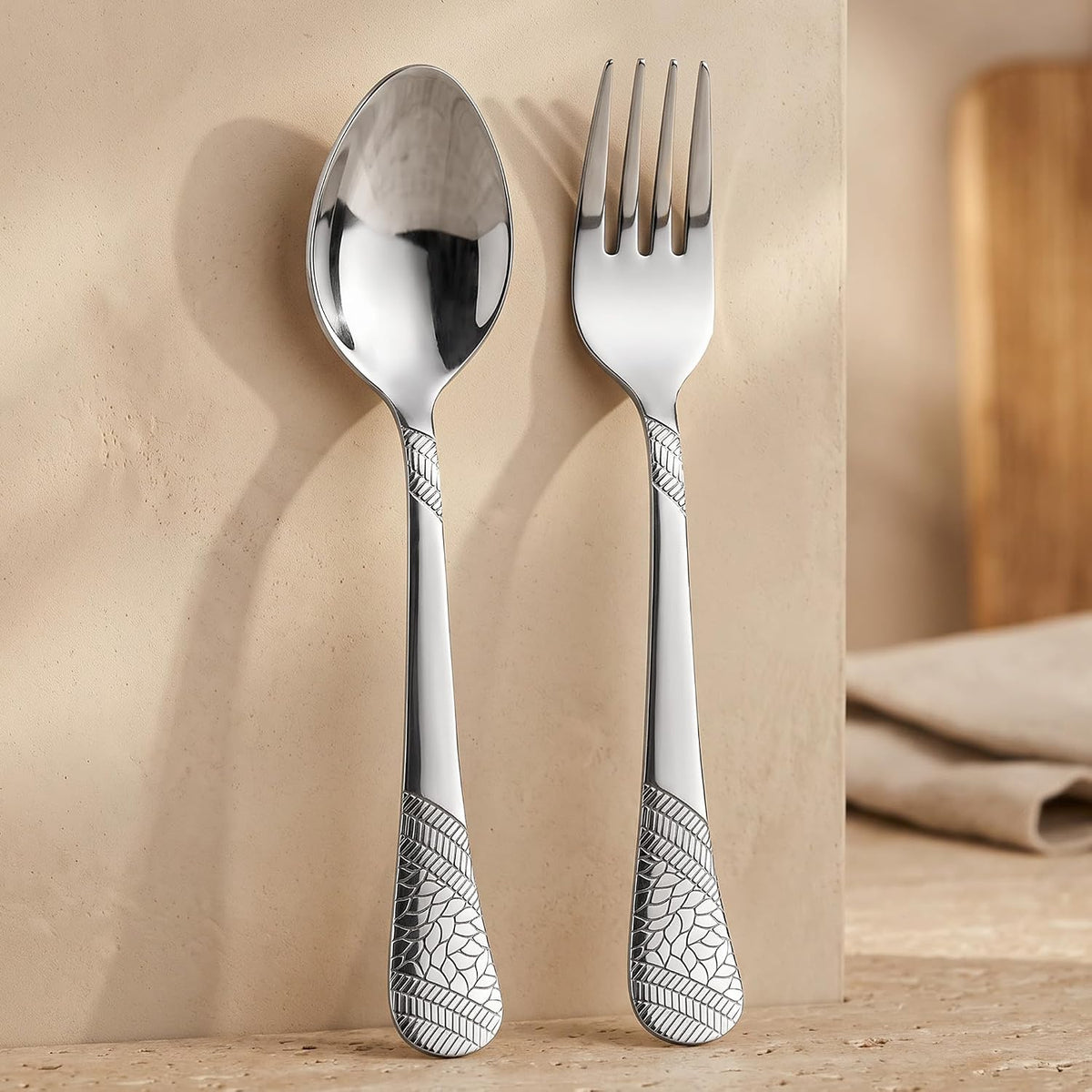Parage 12 Pieces Stainless Steel Cutlery Set, 16 cm, Premium Cutlery for Home & Kitchen, Luxury Dining Tableware Gift for House Warming, Silver Imperial Design (6 Dinner Spoons & 6 Dinner Forks)
