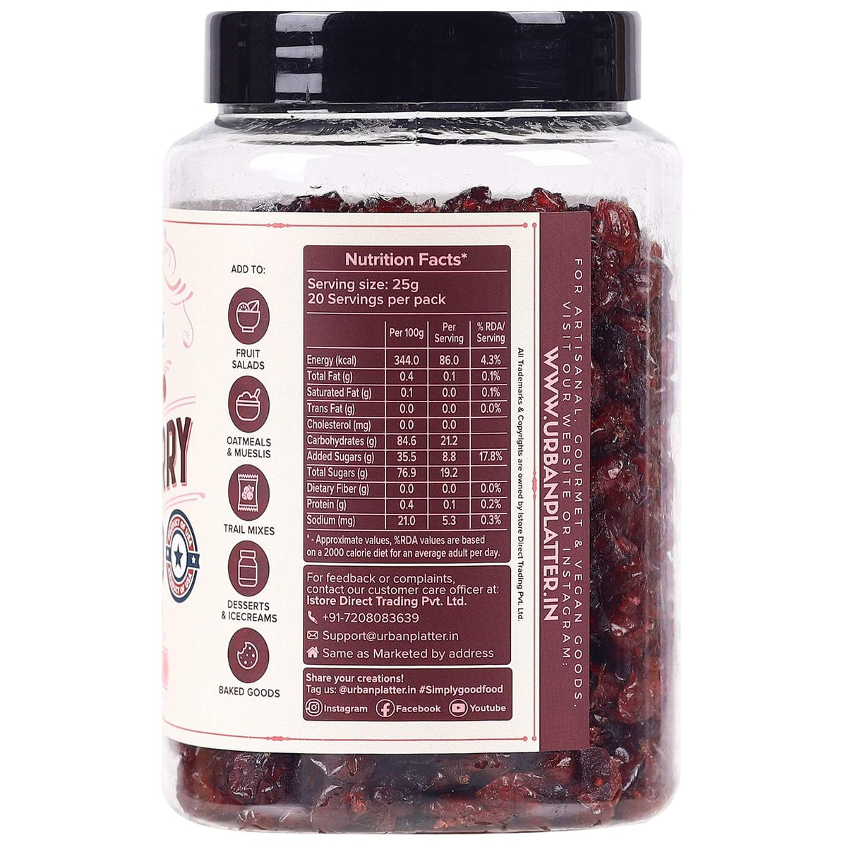 Urban Platter Dried Red Cranberry, 500 g
