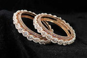 NMII Premium Alloy Metal Bangles For Women and Girls Studded American Diamond Stone & Pearls Moti | Women's Bangles Bracelet | Metal bangles | Stone Bangles Kada,(MAH67_851- RoseGold-2.4)