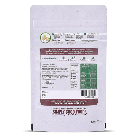Urban Platter Pistachio Kernels, 100g (Shell Removed Pista | Unroasted and Unsalted | fibre & Protein-Rich | Heart-Healthy Snack)