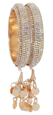 NMII Metal & Gold White American Diamond Stone Latkan Bangles Set For Girls and Women | Bangles with Latkan | AD Bangles | Stylish Bangles For Wedding, Party, Occasion Fashion Jewellery- Set of 2