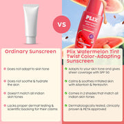 PLIX - THE PLANT FIX Watermelon Tint Twist Color-Adapting Sunscreen | For light coverage & instant glow | SPF 50 PA++++ Medium Sunlit Glow