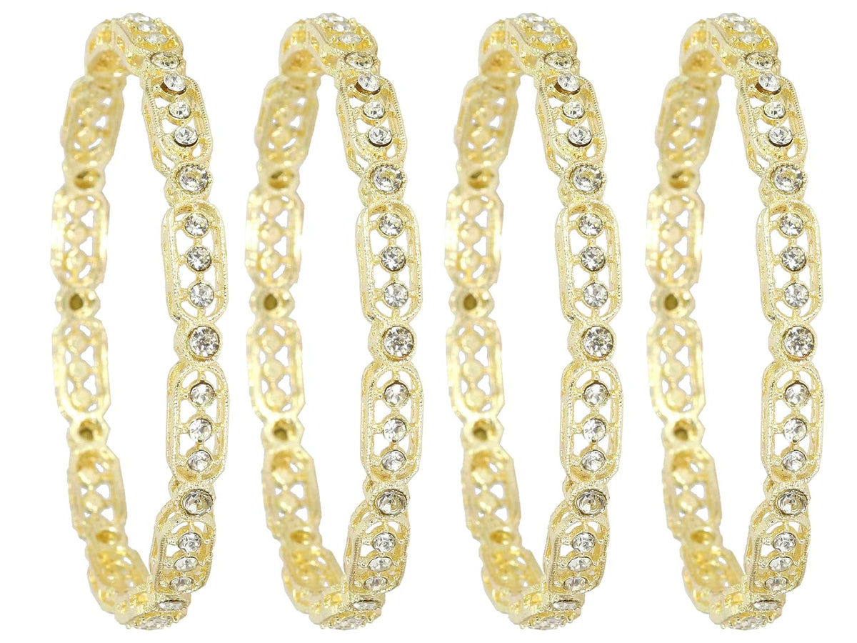 NMII Gold Plated Metal American Diamond Bangles Set For Women & Girls | Premium Traditional Design Kada Set For Women | Kada Bangles For Women | Wedding Fashion Jewellery- Set of 4