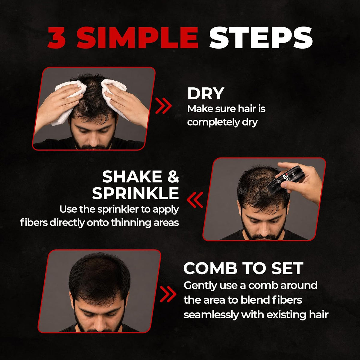 Beardo Hair Building Fiber for Men (12g) | Instant Hair Thickening & Bald Spot Coverage | Natural Salts & Iron Oxides | Sweat, Wind & Rain Resistant | Hyper-realistic hair-like texture | Black