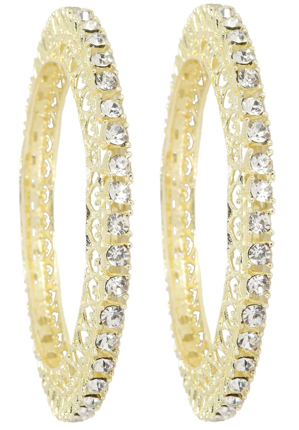 NMII Designer Metal Zircon Diamond Stone Bangles Kada Set For Girls & Women | Latest Women's Bangles | Trendy Kada For Women | Metal Bangles | Bangles For Wedding, Party, Festive- Set of 2