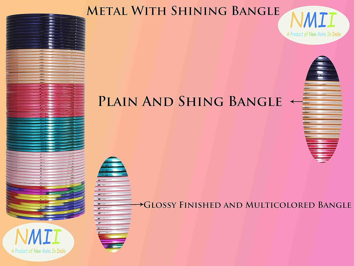 NMII Non-Precious Metal Base Metal with Simple Edges Glossy Finished Bangle Set For Women and Girls