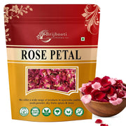 Brijbooti Rose petals dried 100 Gram | Rose petals dried edible | Gulab Patti for Face, Body, Bath, Hair, Cooking, Eating & Herbal Tea | Rose Flower