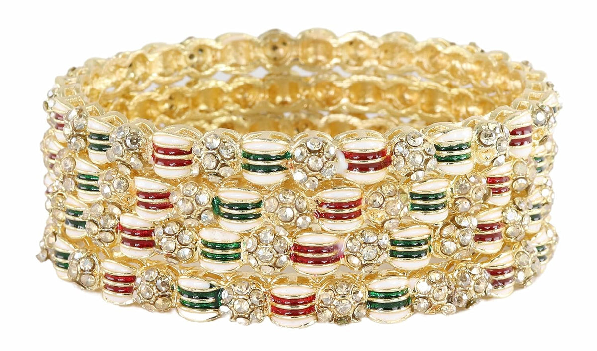 NMII Golden Metal Bangles Set For Women & Girls with Zircon Diamond Stone | Traditional Rajwadi Girl's Bangles Kangan | Fancy Women's Fashion Jewellery | Perfect for Wedding, Party, Festive- Set of 4
