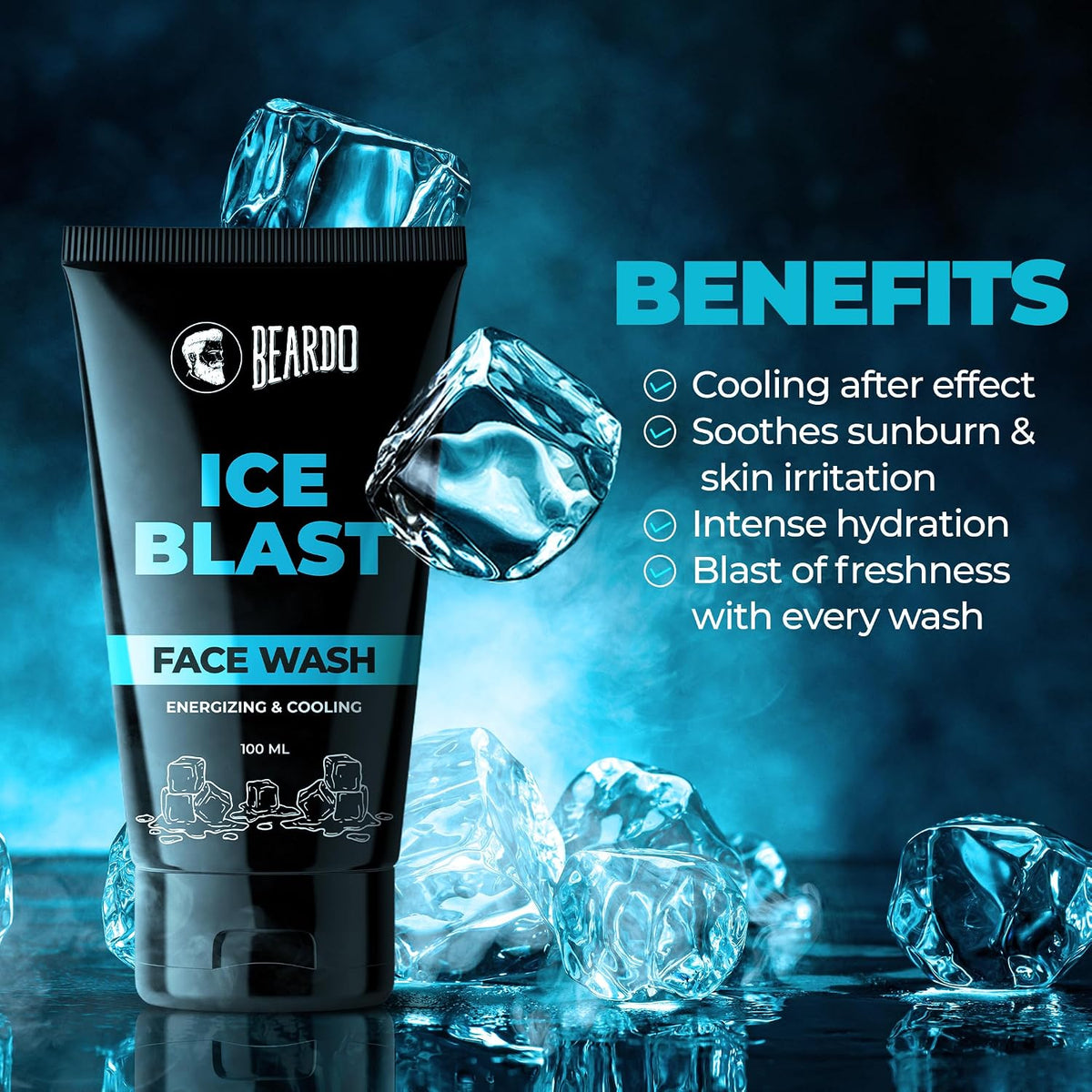 Beardo Ice Blast Body Wash 200ml , Ice Blast Perfume Roll On 50ml & Ice Blast Face Wash 100ml | Refreshing Menthol Cooling Instant Icy Cool Freshness Body Wash ,Roll on & Facewash | Summer Kit for Men | Set of 3