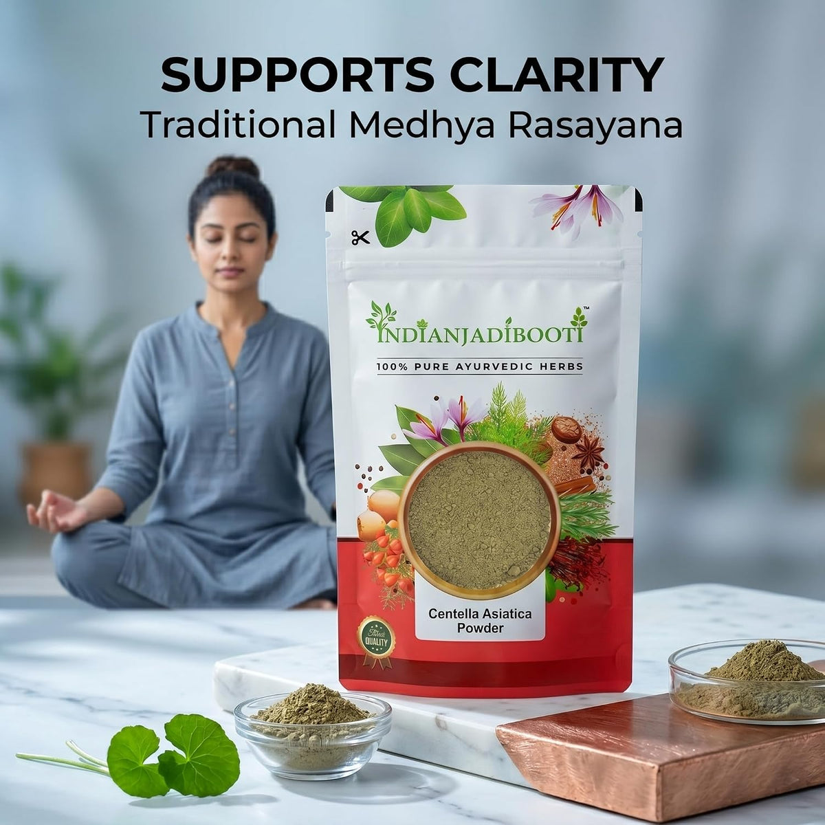 IndianJadiBooti Pure Centella Asiatica Powder (Gotu Kola) | Raw Mandukaparni Herb for DIY Cica Face Mask, Skin Elasticity & Cognitive Wellness | Skin Treatment Mask for Skincare & Hair Care (50g)